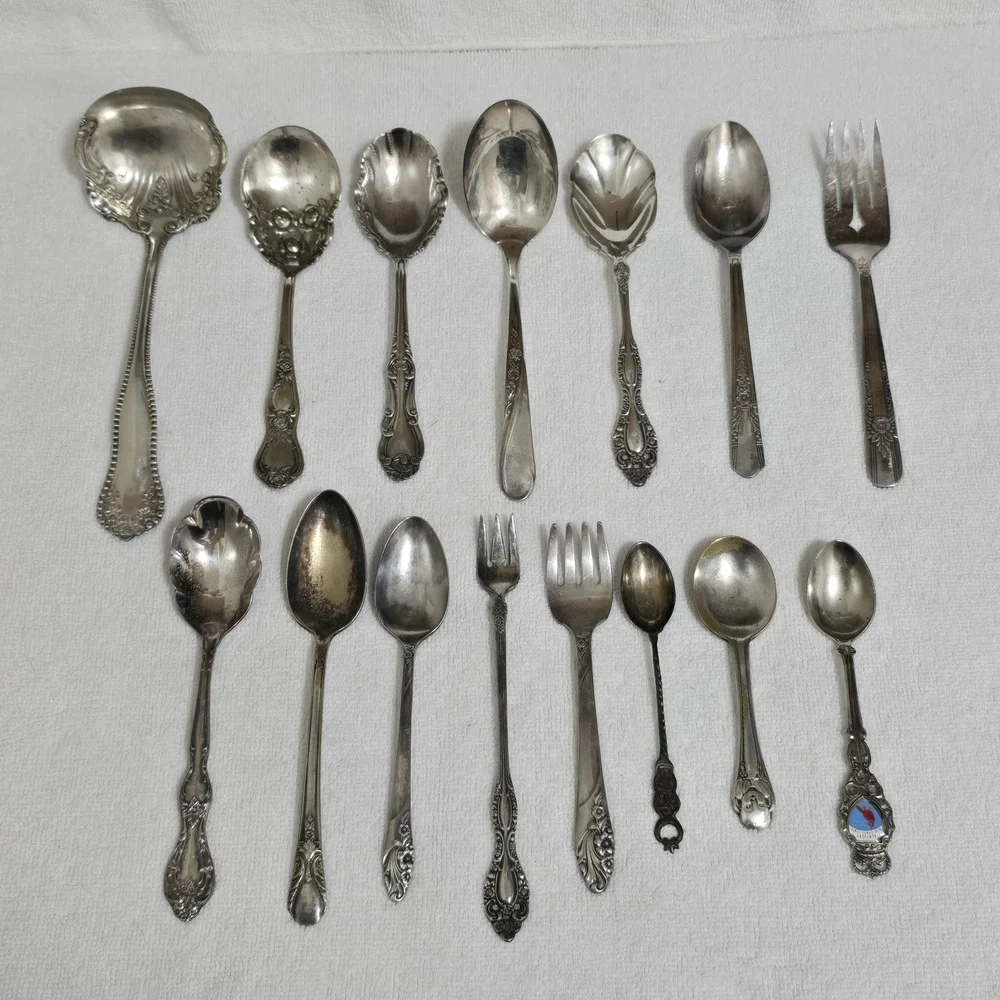 VTG Serving Spoon Fork Lot of 15 Floral Art‎ Some Silverplated